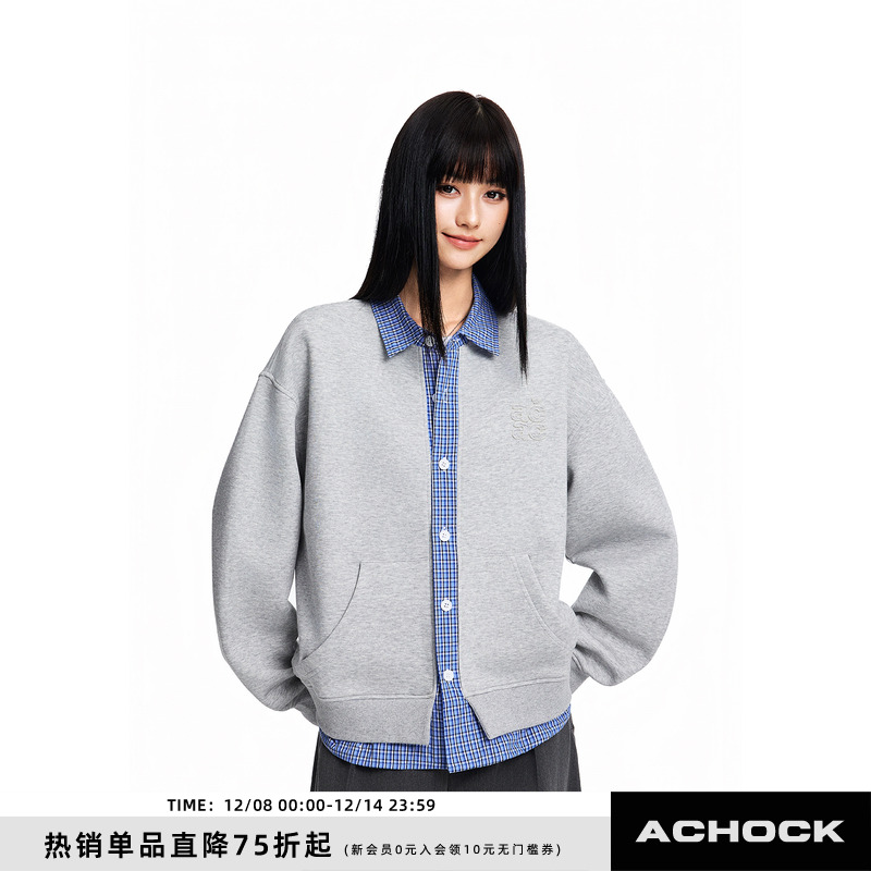 【Achock官方店】acac系列开衫格子假两件衬衫外套老钱风卫衣男女