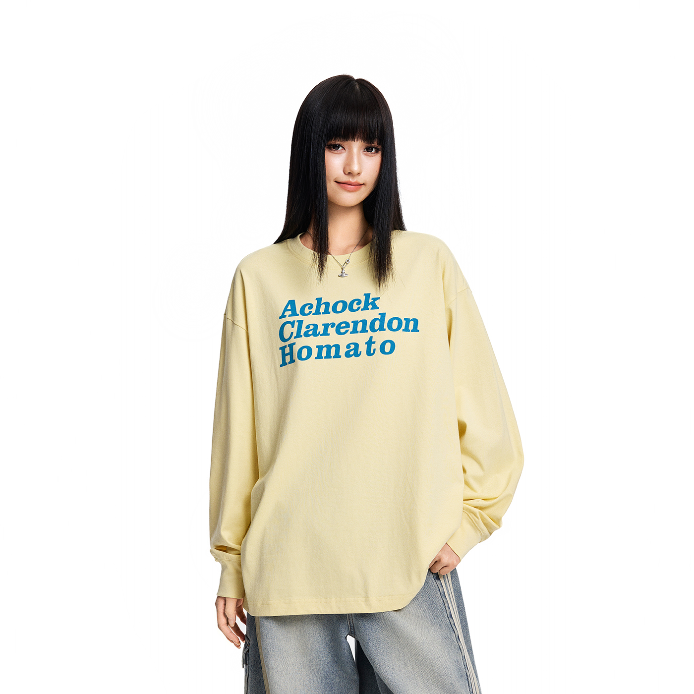 【Achock官方店】潮牌简约标语印花上衣街头百搭多巴胺长袖T恤男