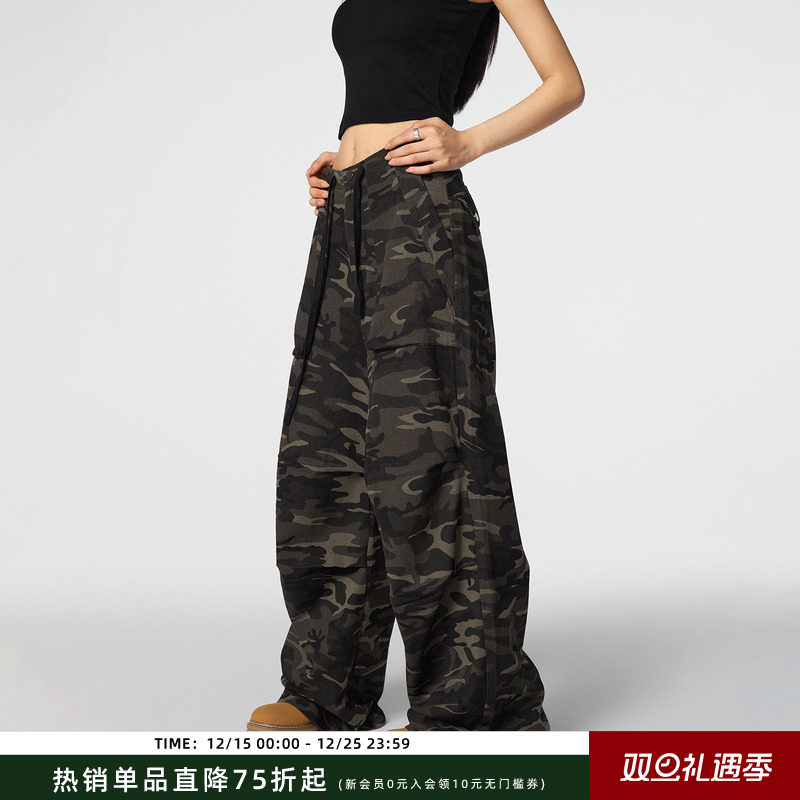 【Achock官方店】美式复古迷彩工装裤潮牌立裁重工宽松运动休闲裤