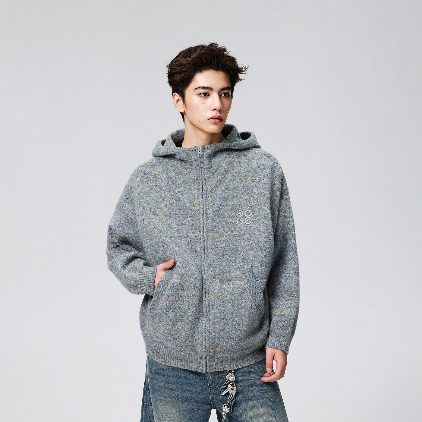 【Achock官方店】潮牌幻彩慵懒风针织开衫百搭秋冬舒适高领毛衣女