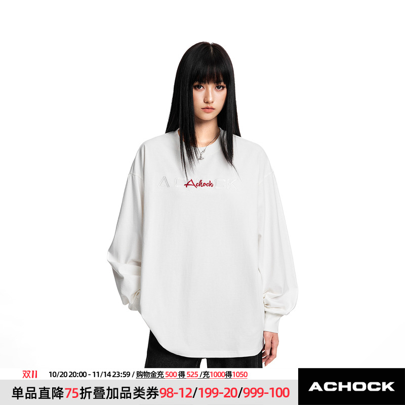 【Achock官方店】基础款简约logo刺绣圆领打底上衣潮流新款长袖t
