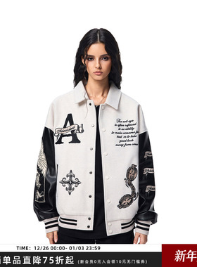 【Achock官方店】美式重工翻领荔枝皮上衣夹克潮牌重磅刺绣棒球服