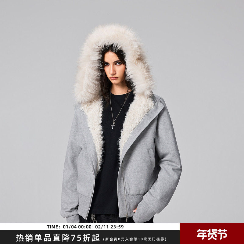 【Achock官方店】短款羊羔绒内衬连帽外套秋冬保暖加厚修身卫衣女,男装,棉衣,淘宝优惠券,粉丝福利购,淘宝优惠卷