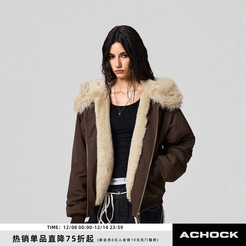 【Achock官方店】复古加绒内里冬季保暖外套兔毛加厚工装连帽棉服