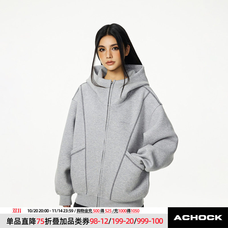 【Achock官方店】重磅空气层开衫拉链卫衣外套25春款情侣廓形上衣