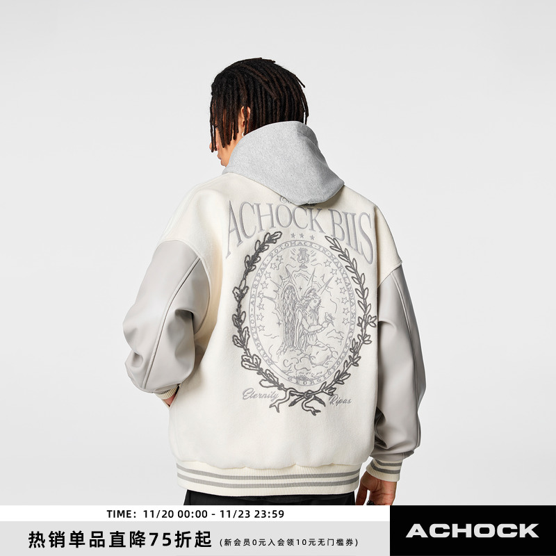 【Achock官方店】美式街头棒球服男女潮牌新款飞行夹克刺绣外套