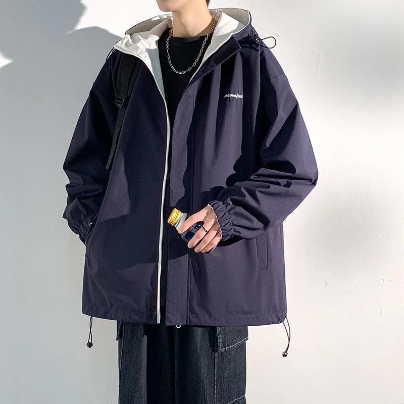 双面穿冲锋男女春秋休闲情侣高街设计感宽松潮牌连帽夹克外套上衣