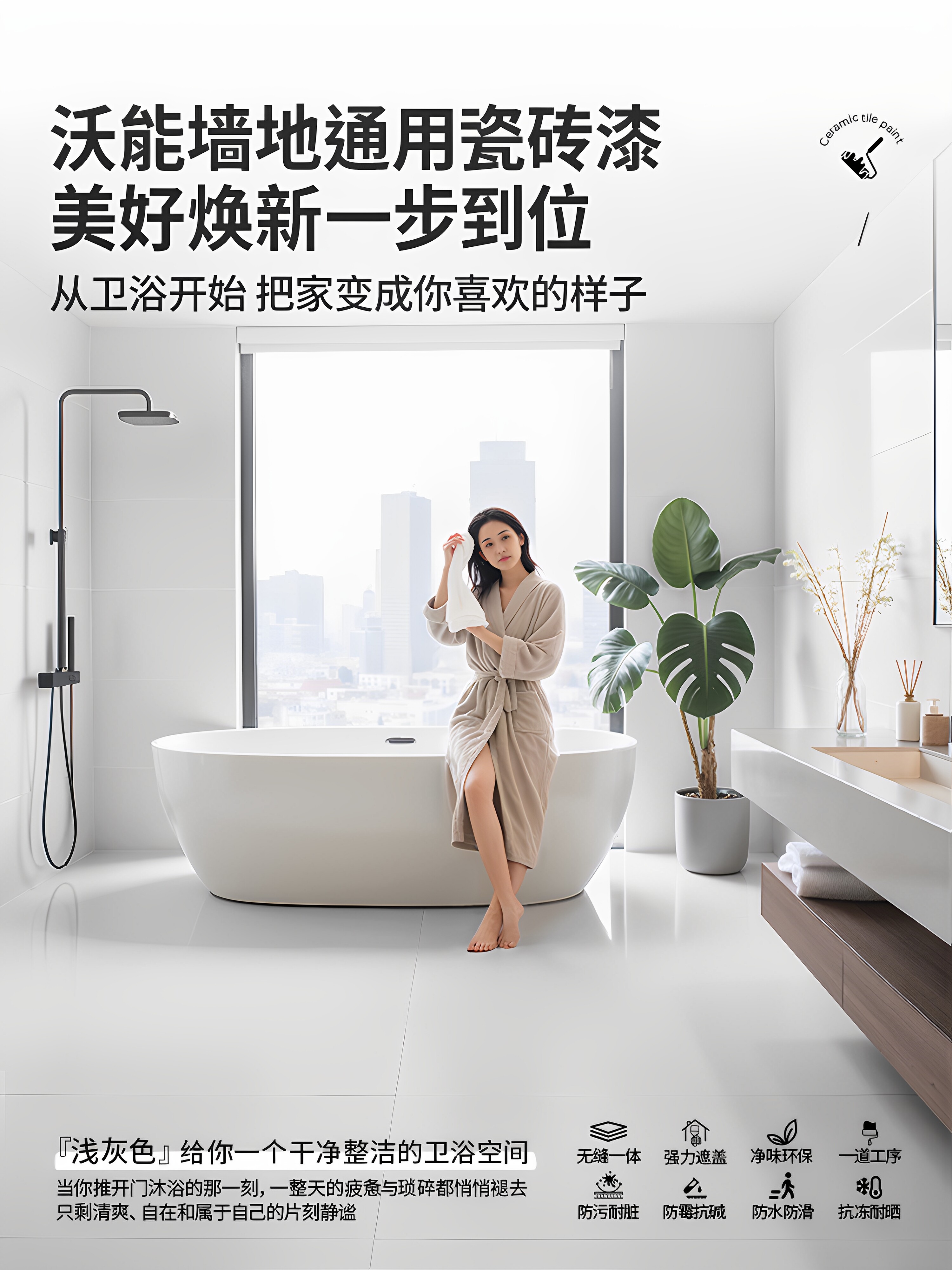沃能卫生间墙面地面瓷砖改色专用漆厕所地砖改造翻新地板防水油漆