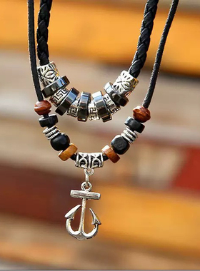新款船锚项链男士学生复古潮人吊坠锁骨链日韩版情侣饰品礼物