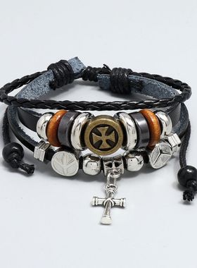 简约休闲复古牛皮手工编织手链英