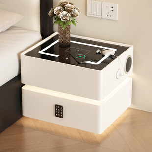 智能悬浮床头柜现代简约家用轻奢风无线充带锁卧室实木落地床边柜