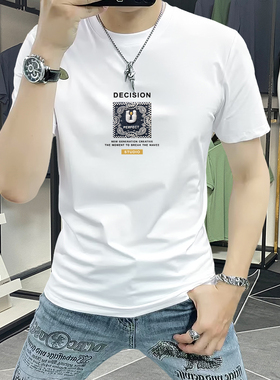 短袖t恤男款爆款2024新款潮牌男装时尚休闲印花半袖修身百搭圆领T
