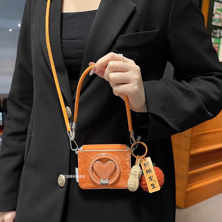 佐班新款好柿发生爱心磁吸支架适用华为Purax手机壳高级感橙色丝绒折叠屏荣耀magicvflip2中轴全包pocket2女