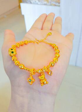 新款百搭手饰创意久不掉色沙金葫芦白蓝水晶吊坠手链金珠手串