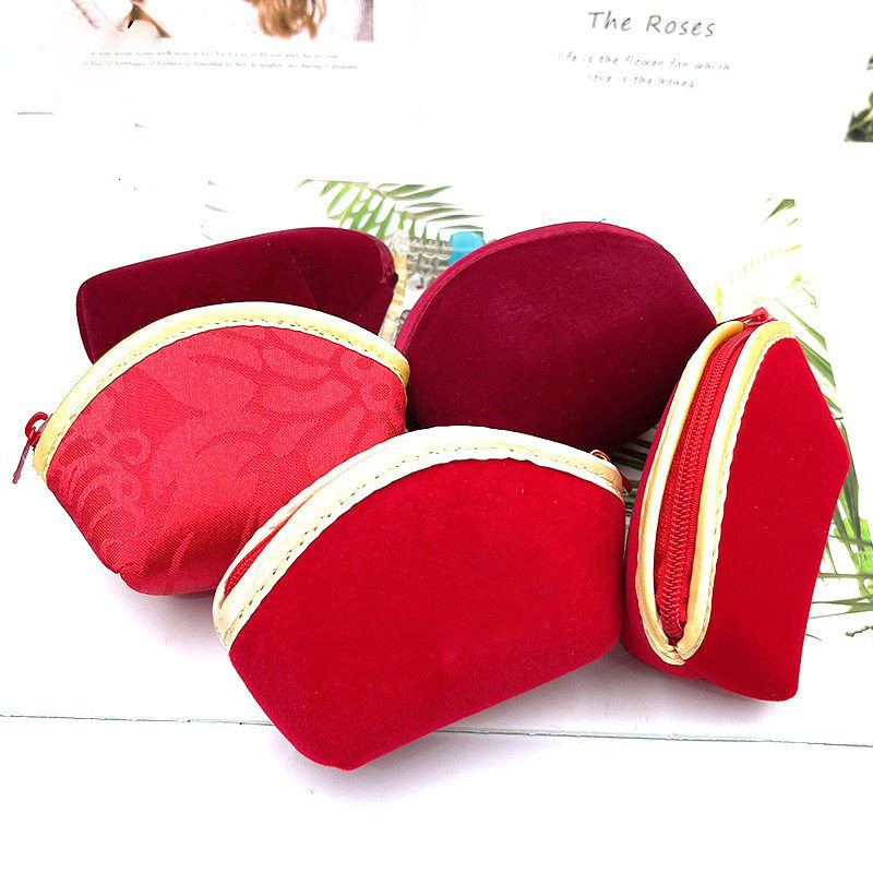 新年红色绒布化妆包零钱包首饰收纳包拉链包元宝包戒指项链收纳袋,饰品/流行首饰/时尚饰品新,首饰袋,淘宝优惠券,粉丝福利购,淘宝优惠卷