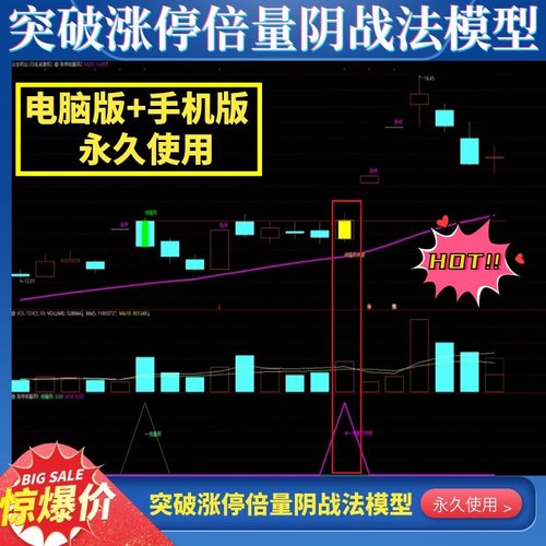 突破涨停倍量阴指标主力资金战法量化模型低吸涨停游资量化套装