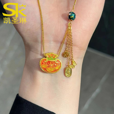 999足金平安元宝福袋项链