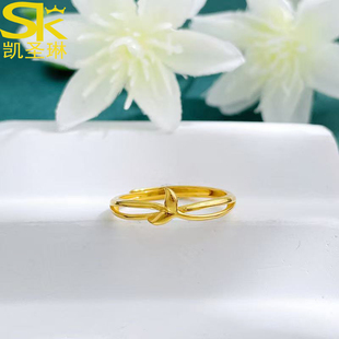 5G黄金鱼尾戒指女999足金新款小克重活口食指戒纯金指环送礼正品