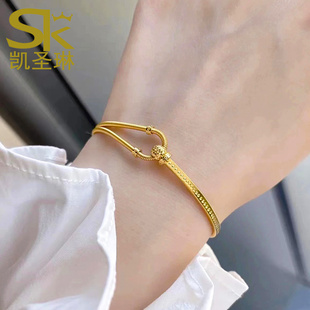 黄金马蹄扣手镯999足金正品金镯子女新款C字纯金弹簧半镯手链送礼