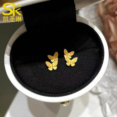 999足金比翼双飞蝴蝶耳钉5G工艺