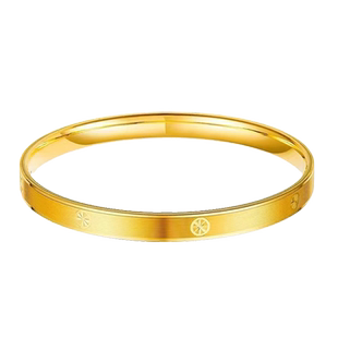 黄金车花手镯女款999足金时尚简约拉丝手环5D硬金轻奢百搭金镯子