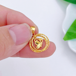 黄金蝴蝶吊坠女999足金线圈圆环挂坠新款纯金在逃公主项链送女友