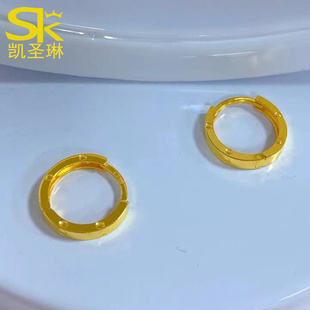 5G黄金车花耳环999足金亮面圆环耳扣时尚 耳圈ins风送女友礼物 新款