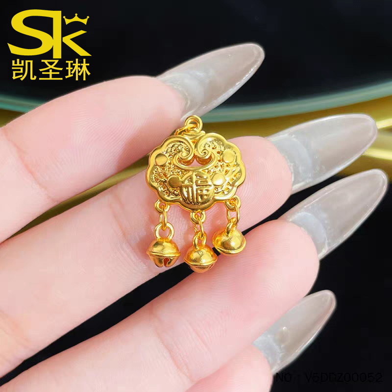 5G黄金福锁吊坠女999足金锁包项链新款复古中国风平安锁挂坠正品