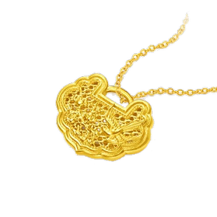 黄金喜上眉梢锁包吊坠女999足金长命锁项链新款镂空纯金项坠送礼