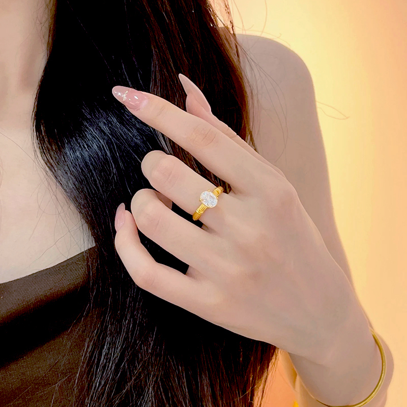 黄金莫桑钻克拉戒指女999足金镶嵌点钻指环新款纯金食指戒送女友