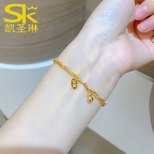 新款 5G黄金招财葫芦手链女999足金双层福禄金手链时尚 送女友礼物