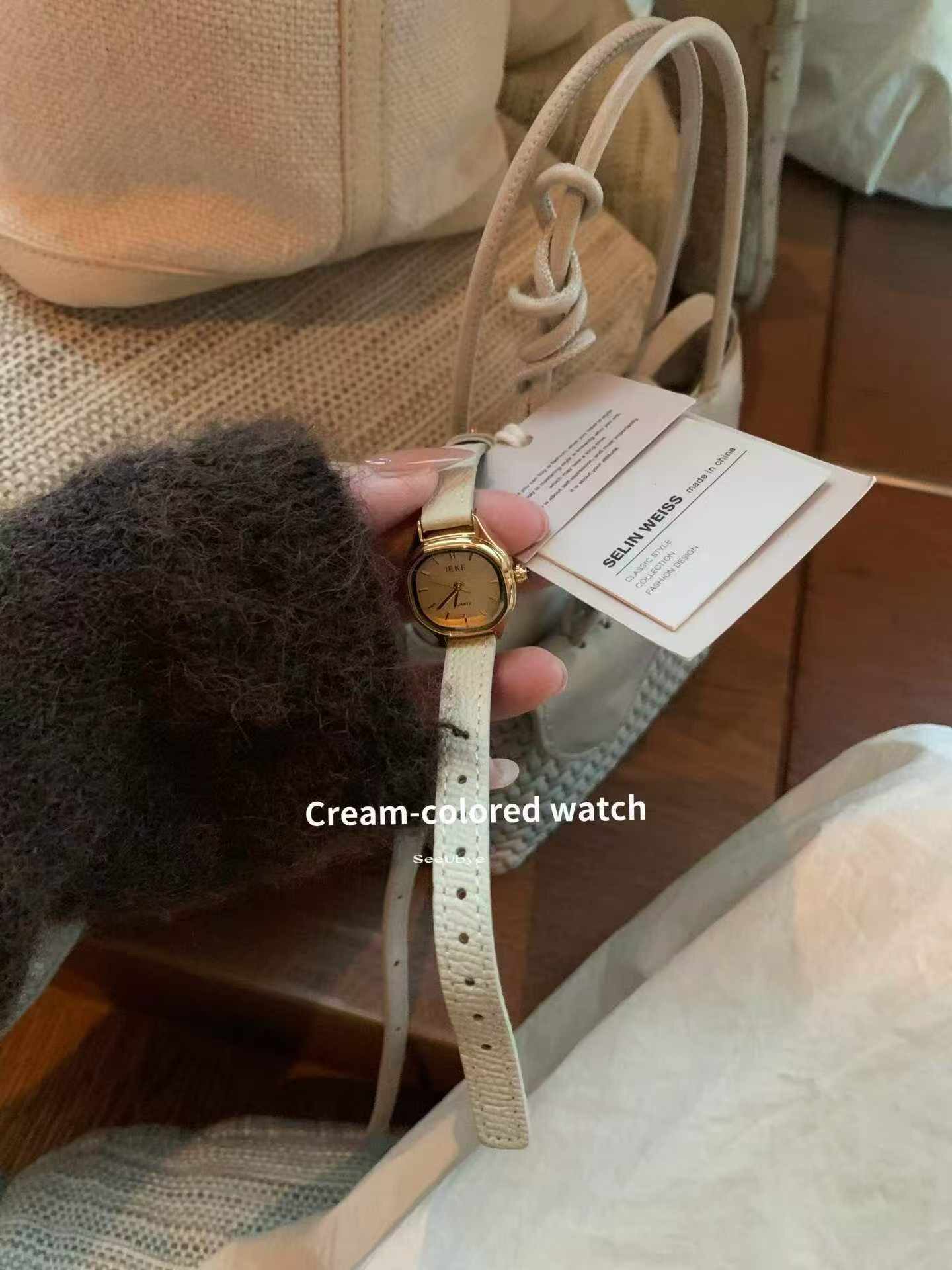 SeeUbye/Metwo一勺甜中古小金表 石英秋冬职场通勤百搭皮带表送礼