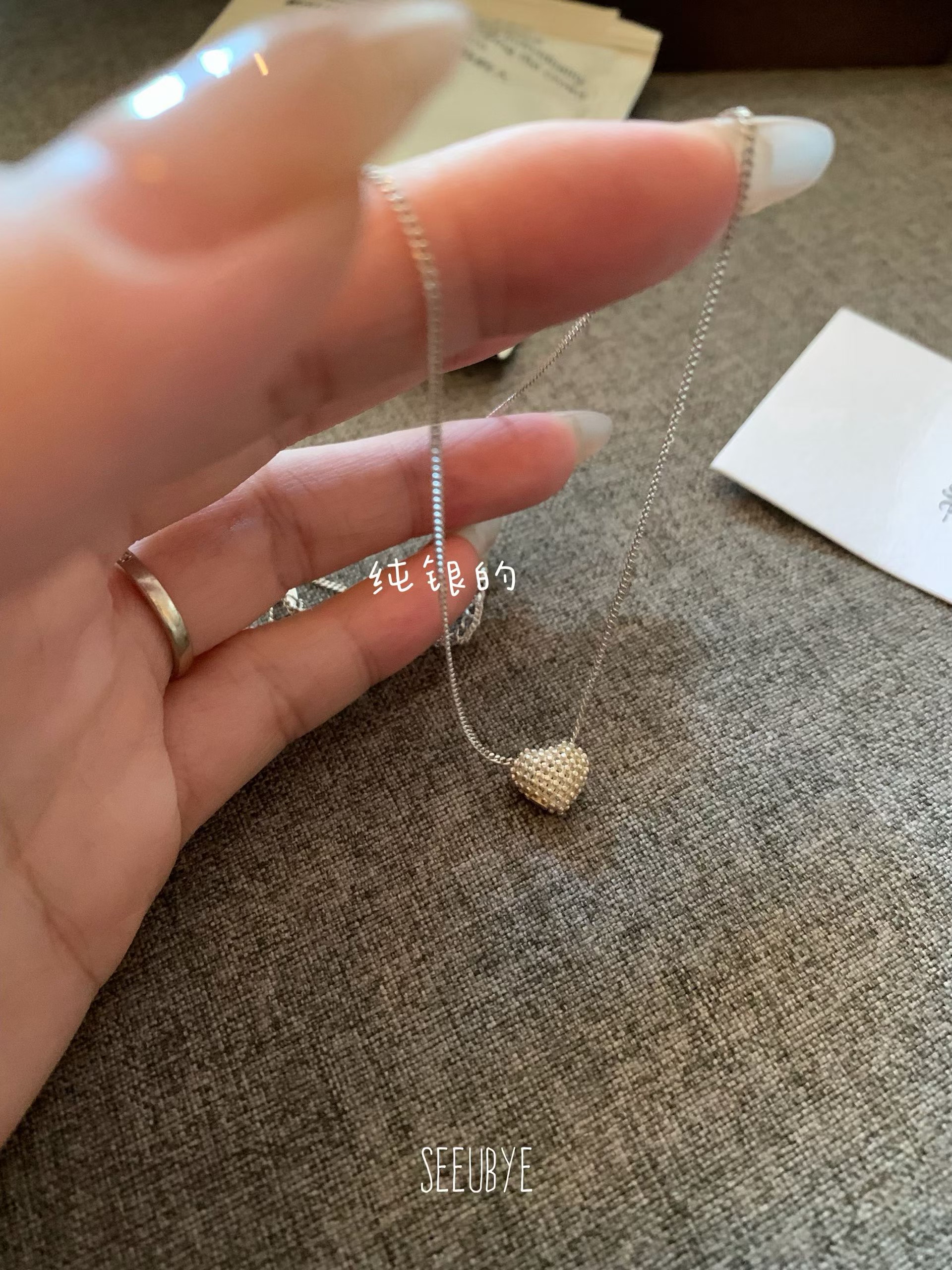METWO 满钻纯银爱心吊坠项链 很有分量感