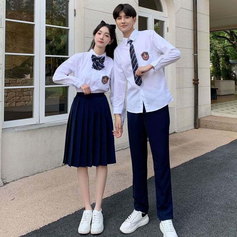 校服中学生班服套装英伦学院风jk衬衫藏青百褶裙长裙合唱演出服