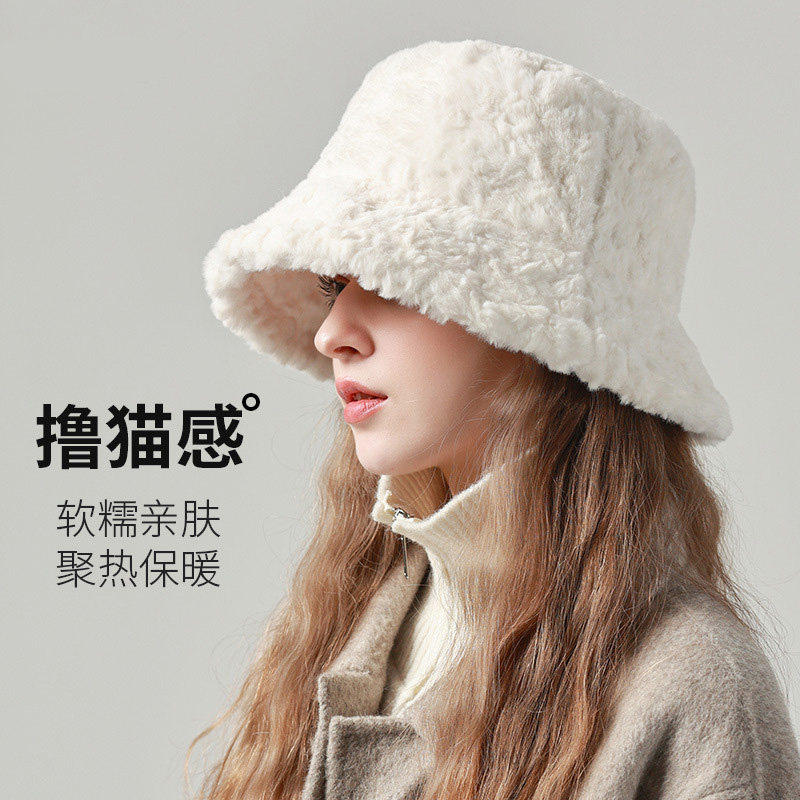 帽子女秋冬季2026新款时尚潮流高级感大头围显脸小毛绒盆帽渔夫帽