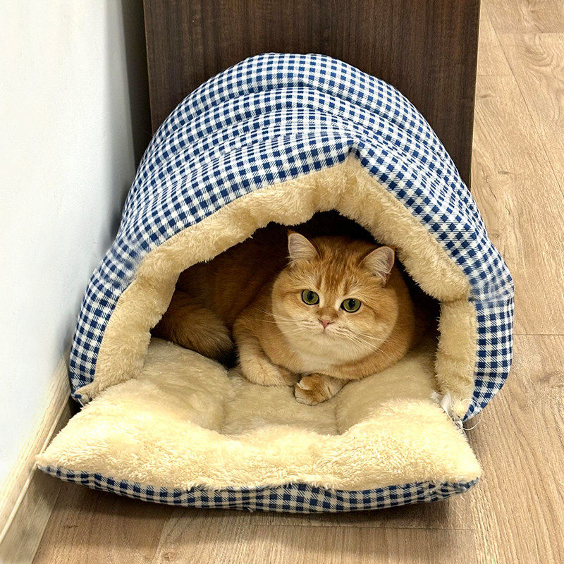 猫窝秋冬季保暖封闭式安全感猫睡袋可拆洗垫子加绒加厚小型犬狗窝