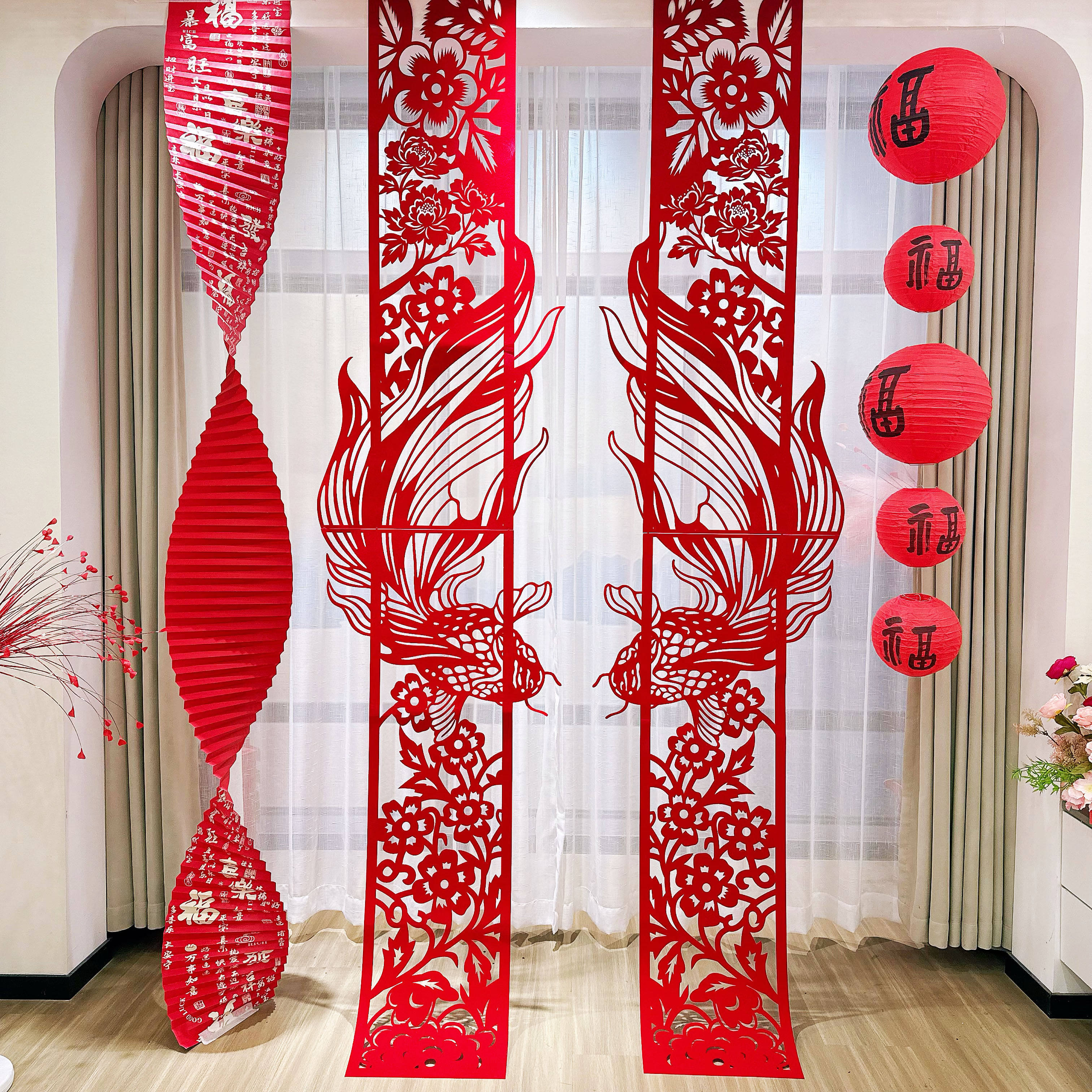 新年折纸福字灯笼剪纸拉花挂饰门店马年商场旦活动新春节氛围装饰