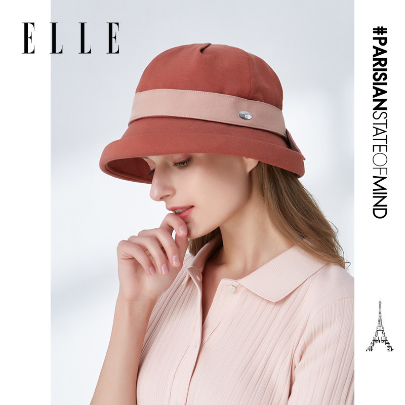 ELLE棉麻翻檐时装帽女春夏季时尚法式优雅百搭休闲遮阳渔夫帽盆帽