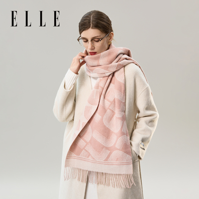 ELLE100%绵羊毛字母提花围巾