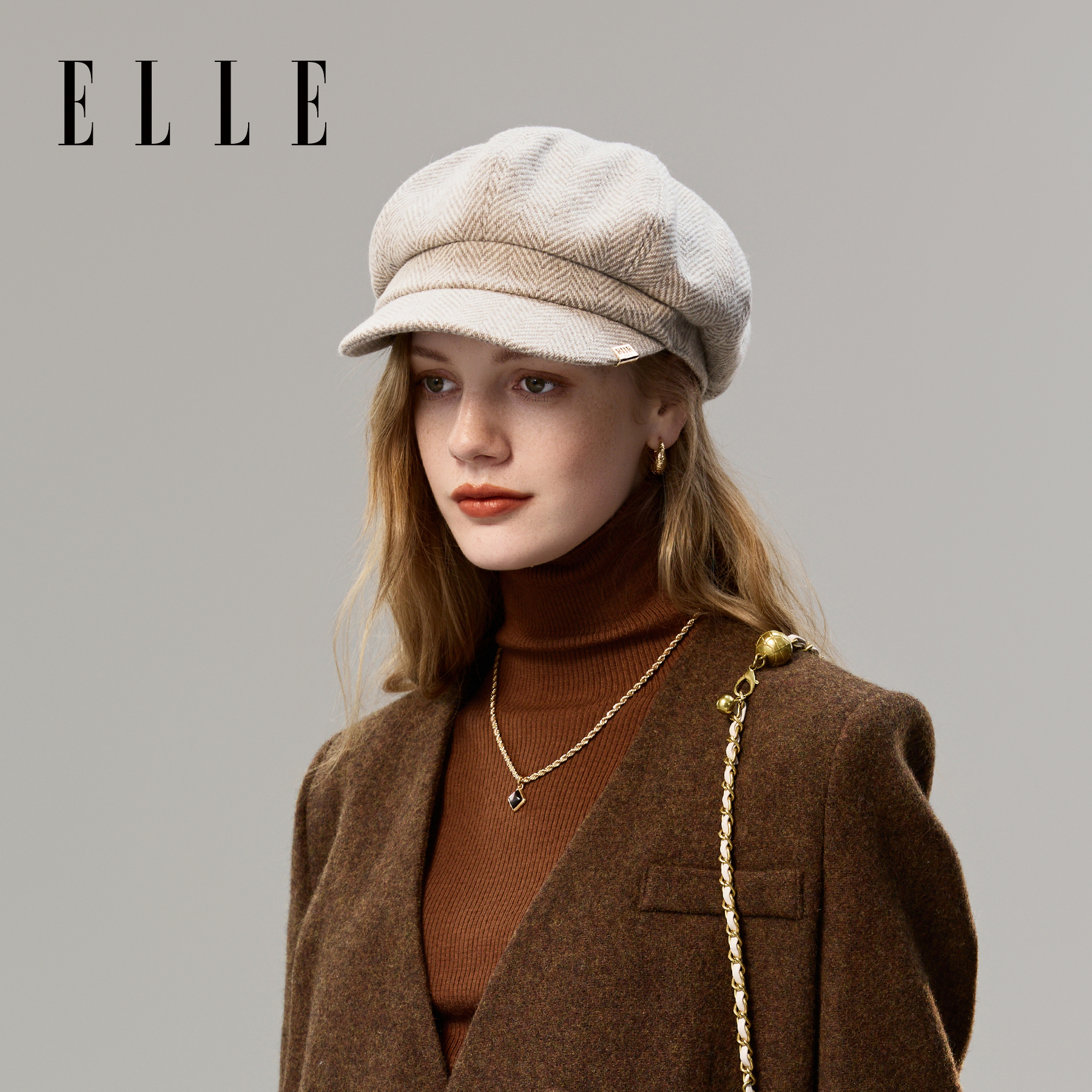 ELLE羊毛鸭舌贝雷帽女士秋冬季