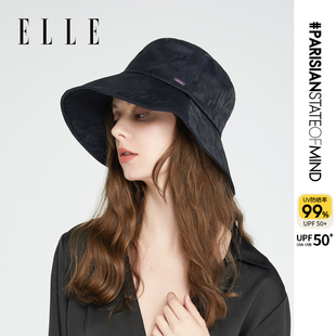 ELLE防晒渔夫帽女士夏季 户外遮脸百搭太阳帽防紫外线大檐遮阳帽子