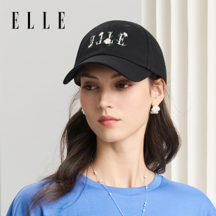 ELLE鸭舌帽女夏季 显脸小户外防晒防紫外线花朵刺绣大头围棒球帽子