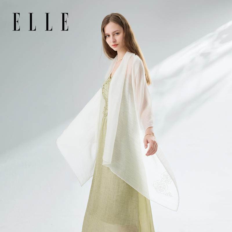 ELLE羊毛披肩女2025新款百搭保暖围脖春夏季办公室围巾送礼礼盒装