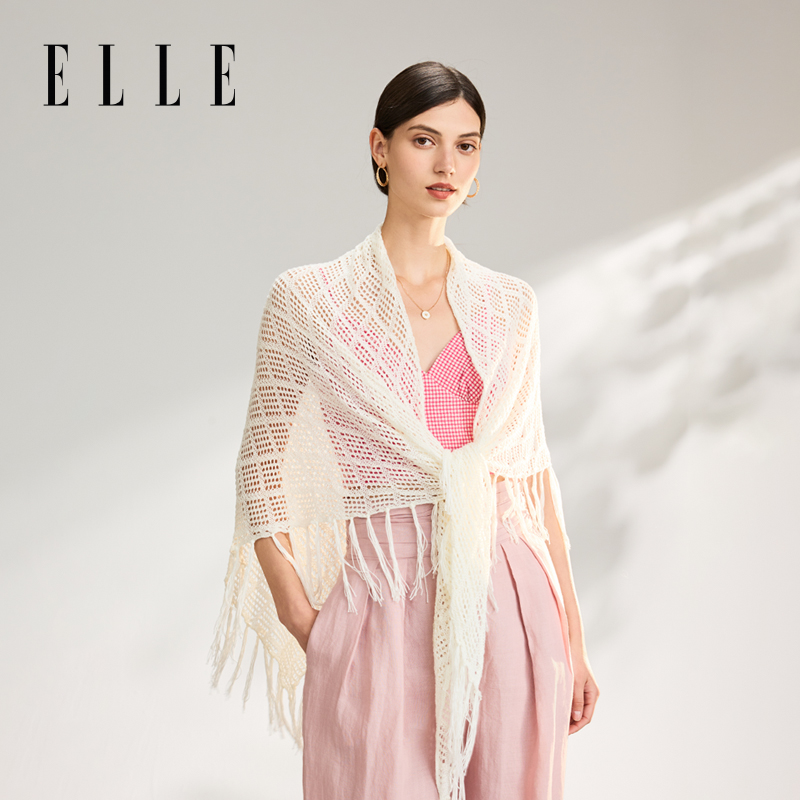 ELLE流苏针织小披肩女春秋夏空调房外搭薄款长款围巾肩搭坎肩开衫