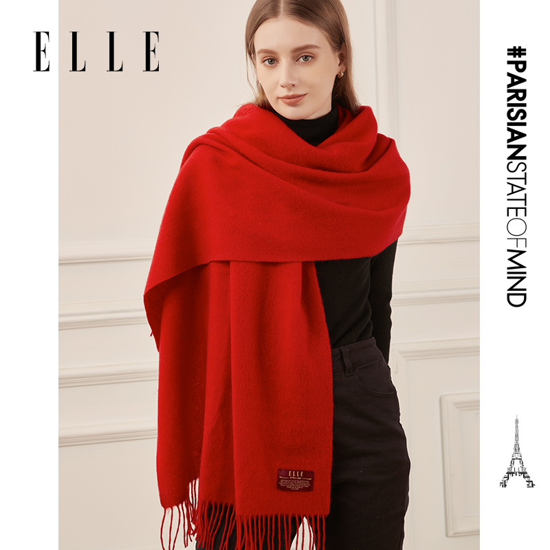 elle100%绵羊毛围巾女士秋冬季