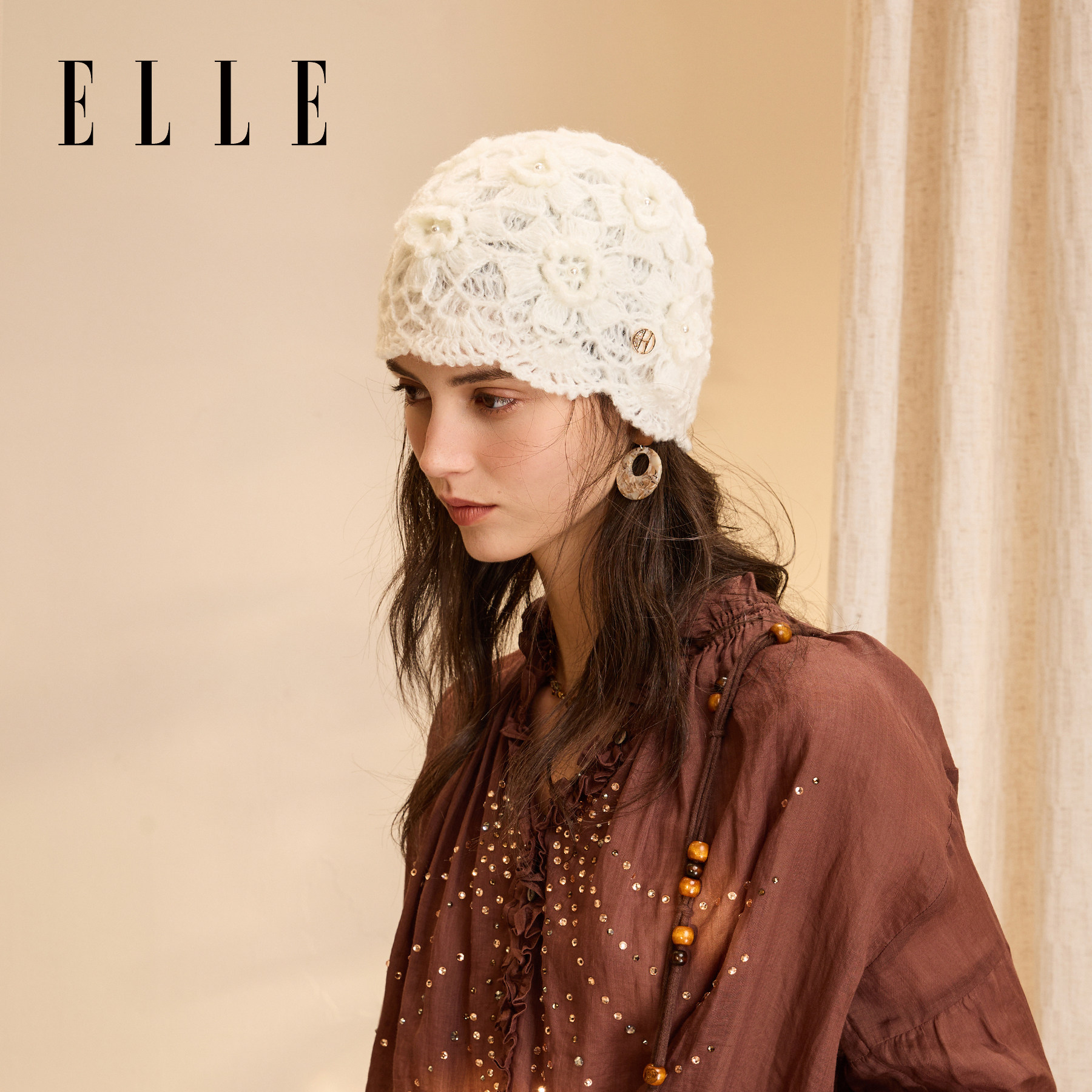 ELLE手钩镂空花瓣针织帽女士秋冬季户外时尚百搭花朵薄款毛线帽子,服饰配件/皮带/帽子/围巾,帽子,淘宝优惠券,粉丝福利购,淘宝优惠卷