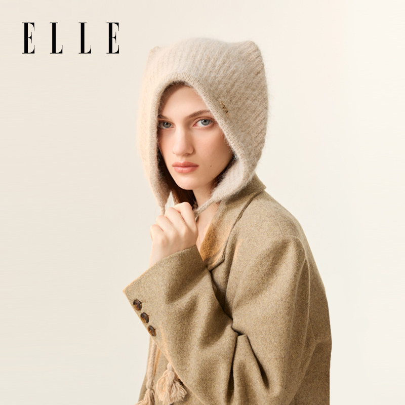 ELLE兔毛针织帽女生秋冬季户外保暖护耳可爱猫耳朵毛线帽子显脸小,服饰配件/皮带/帽子/围巾,帽子,淘宝优惠券,粉丝福利购,淘宝优惠卷