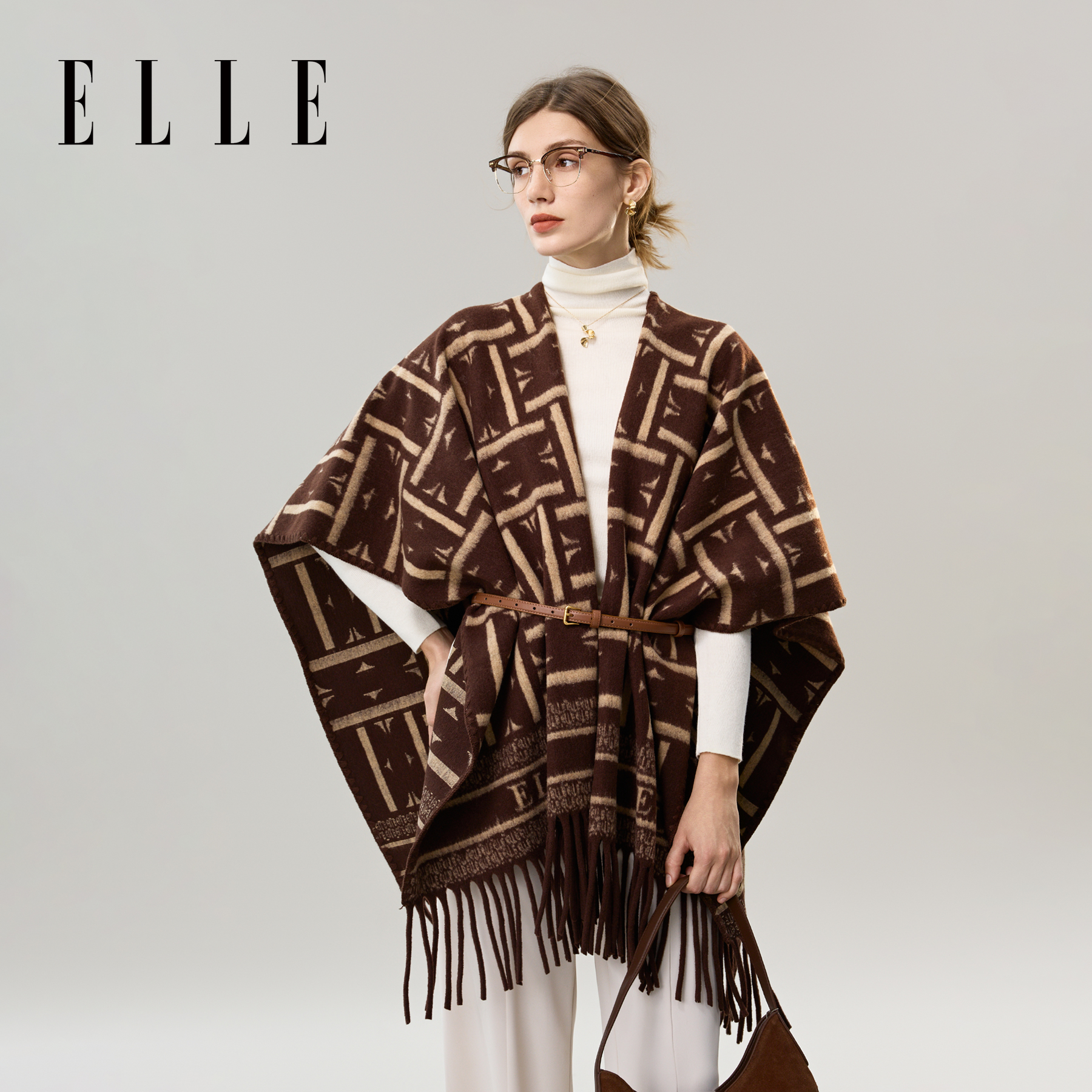 ELLE女士秋冬季保暖护肩围巾