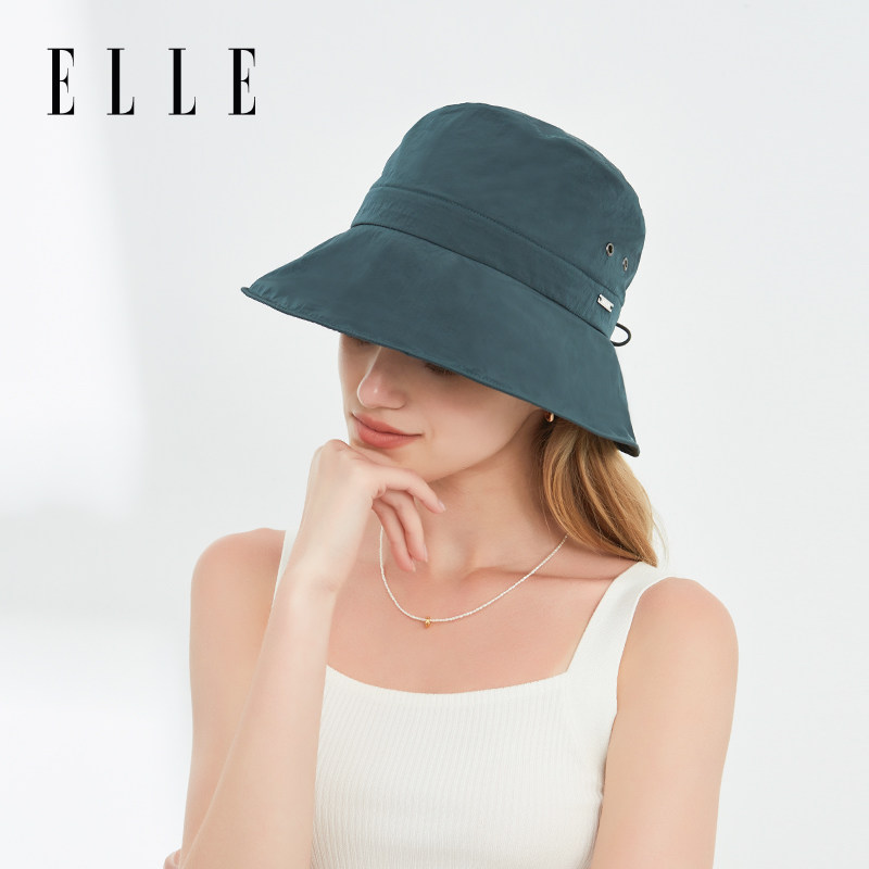 ELLE轻薄抽绳渔夫帽防晒遮阳大檐帽春夏时尚出游百搭防紫外线帽子