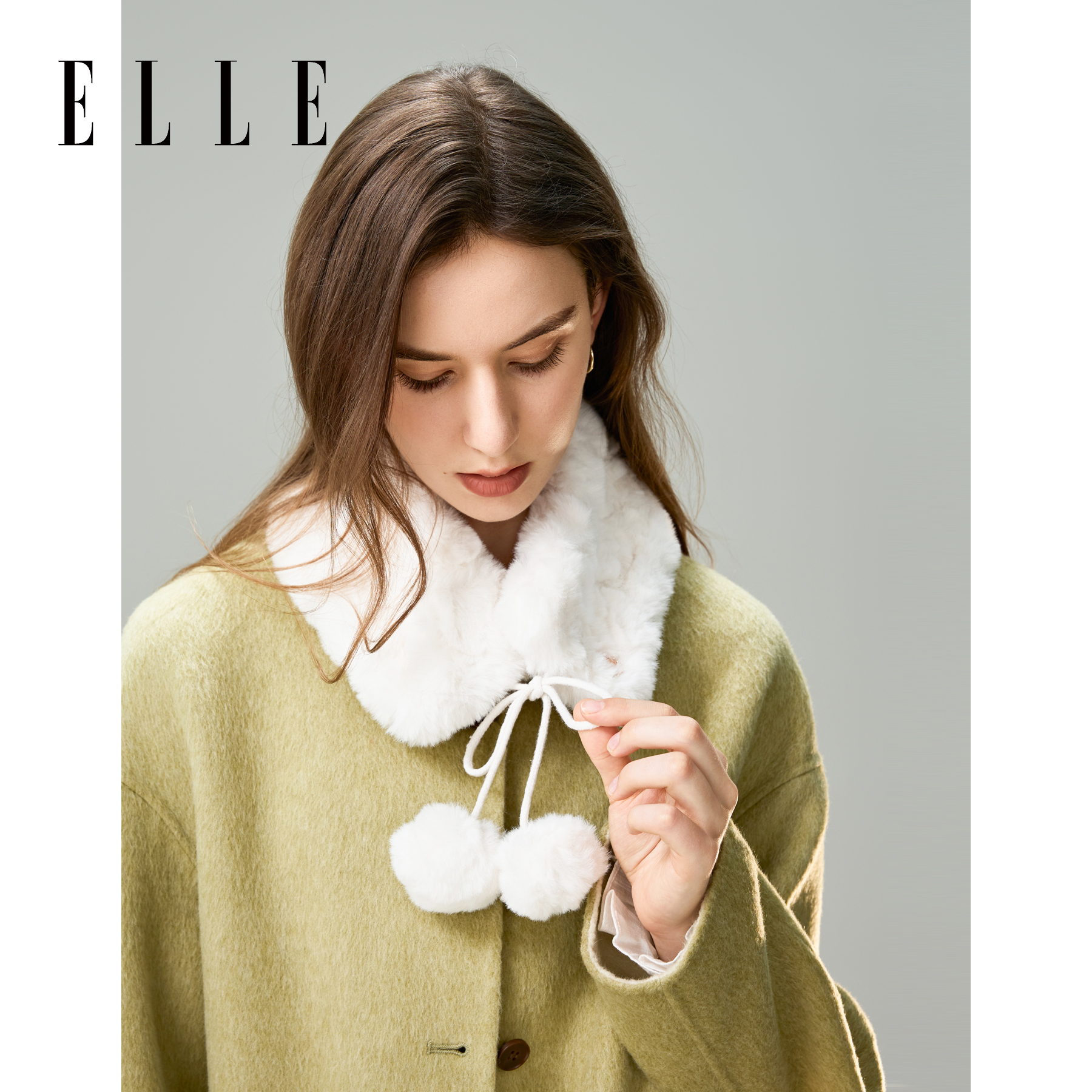 ELLE毛球系带毛领围脖女